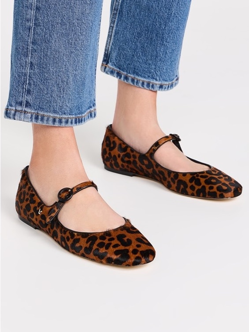 Larroude Leopard Print Mary Jane Flats in Brown and Black